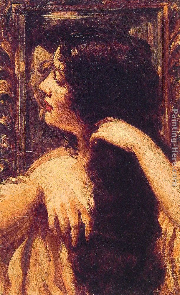 Brunette Combing Her Hair painting - James Carroll Beckwith Brunette Combing Her Hair art painting